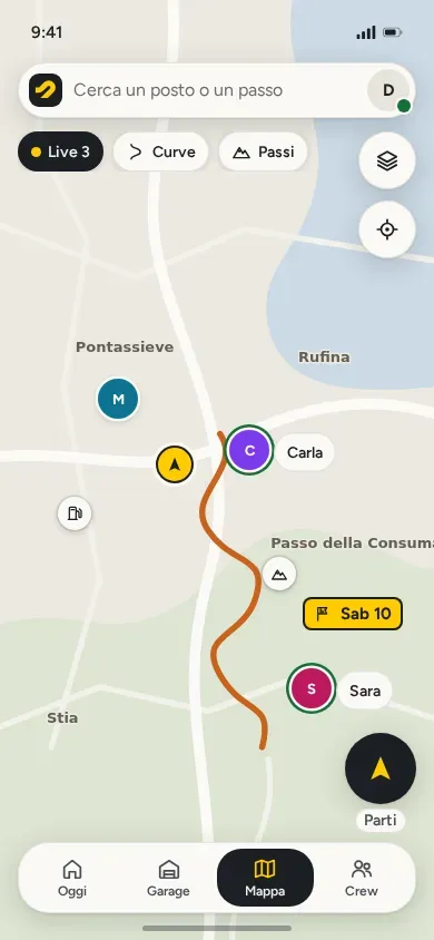 La Mappa con la crew dal vivo, le curve e un evento